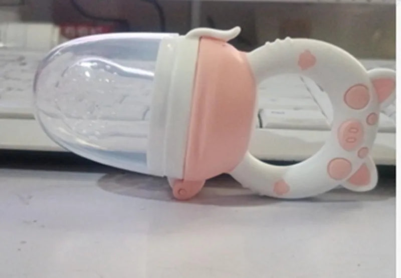 Soft BPA-free silicone baby teether in blue, green, or pink colour, shown in single and three-piece style options.