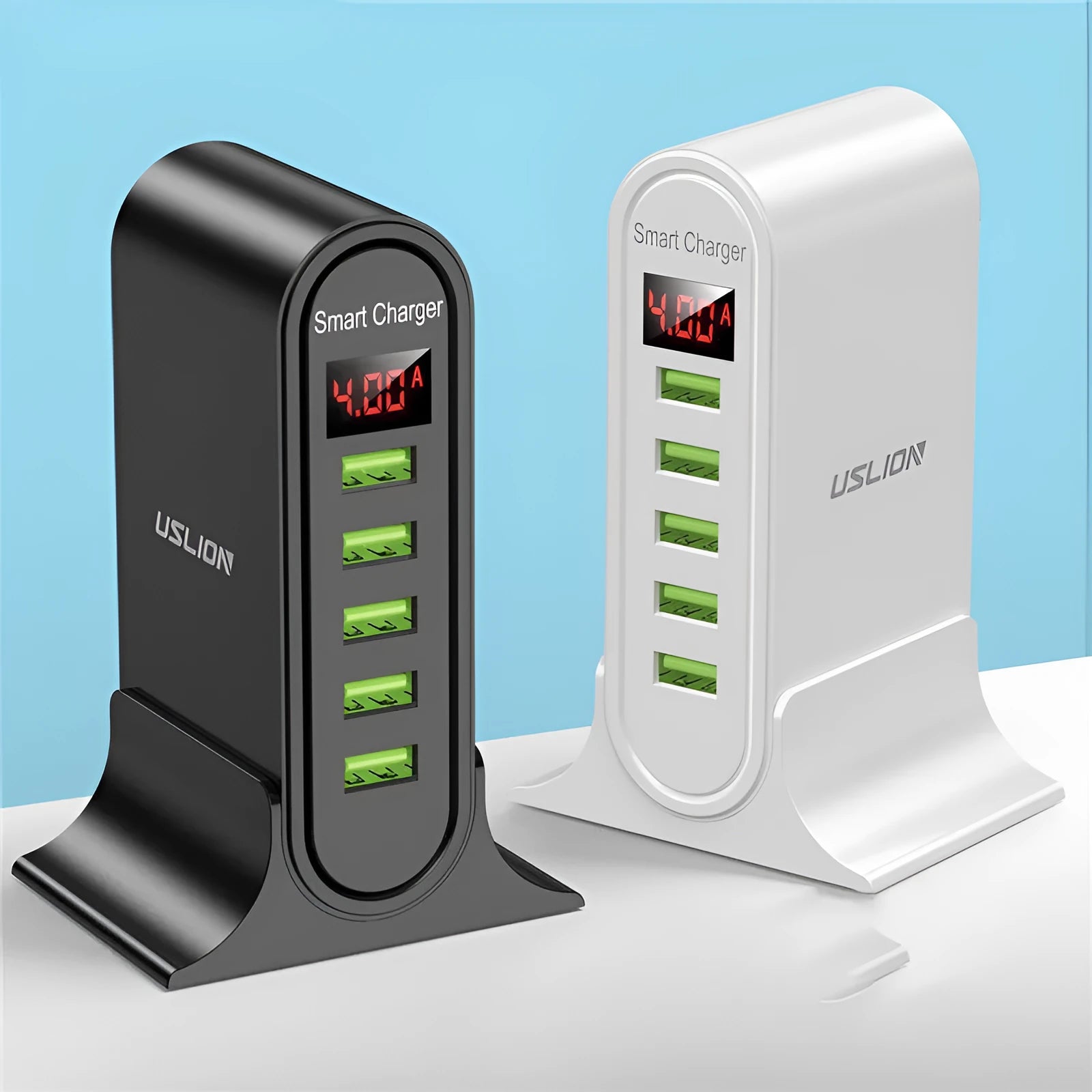 Smart LED digital display USB wall charger in black or white with EU UK US plug options