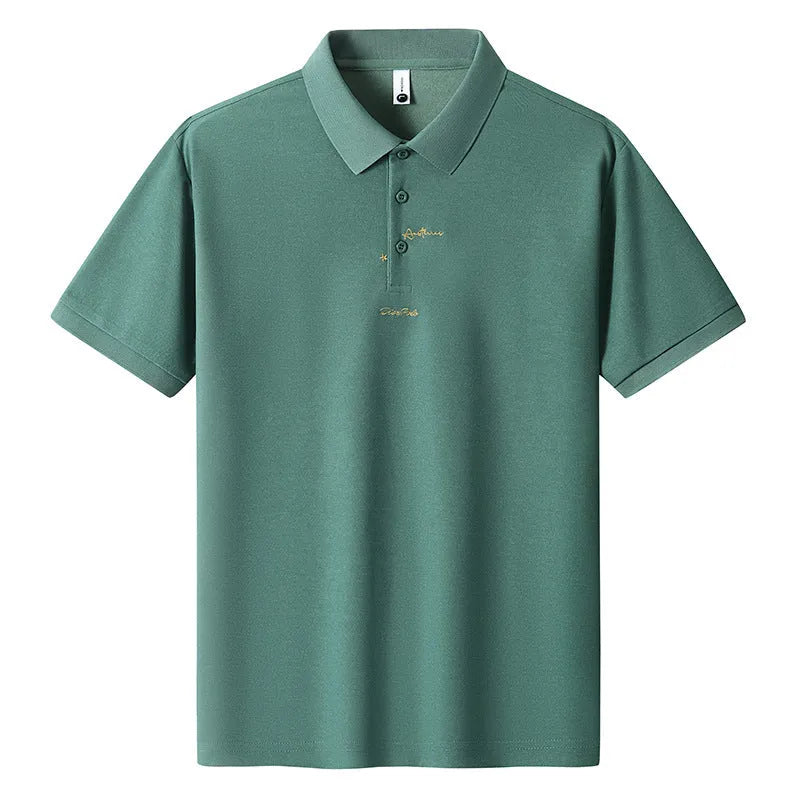 Men's loose fit cotton casual T-shirt in various colours on a size chart background.