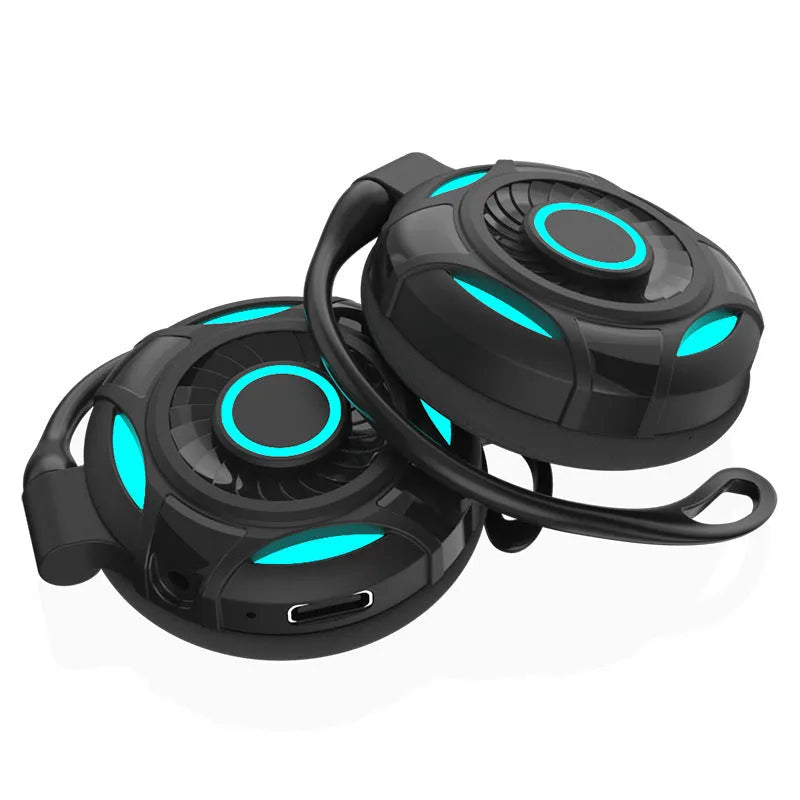 Wireless Bluetooth earphones with hanging ear design in black or white colour