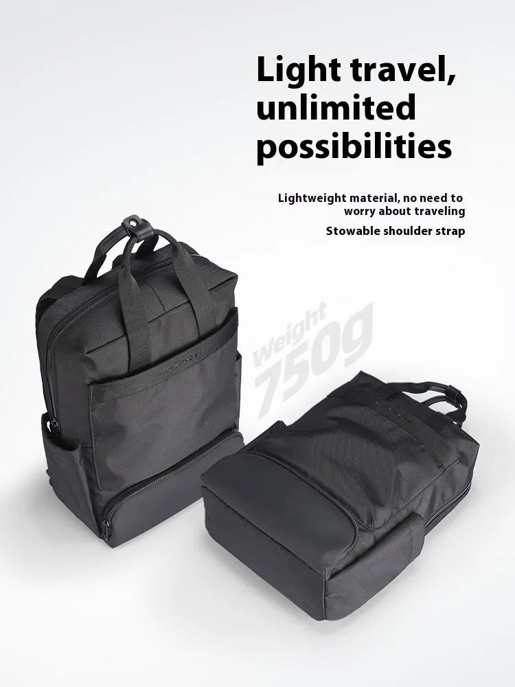 Black Oxford cloth laptop backpack with 20-35L capacity and multiple storage compartments