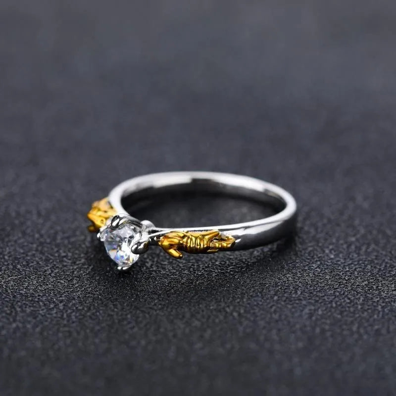 Black gold crown cosplay ring with crystal detailing on copper band