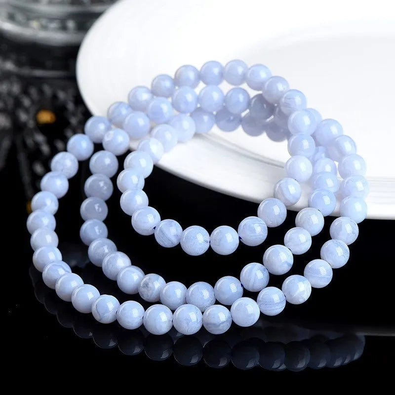 Blue agate beaded bracelet with natural striped patterns, 6-6.8mm beads