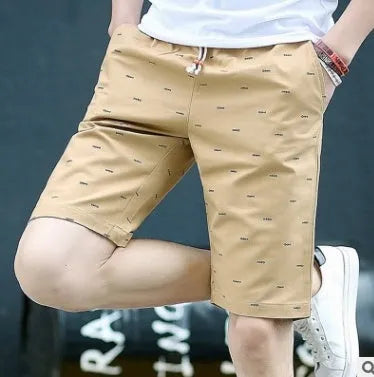 Men's thin cotton capri-length summer shorts with lace-up placket in various colours