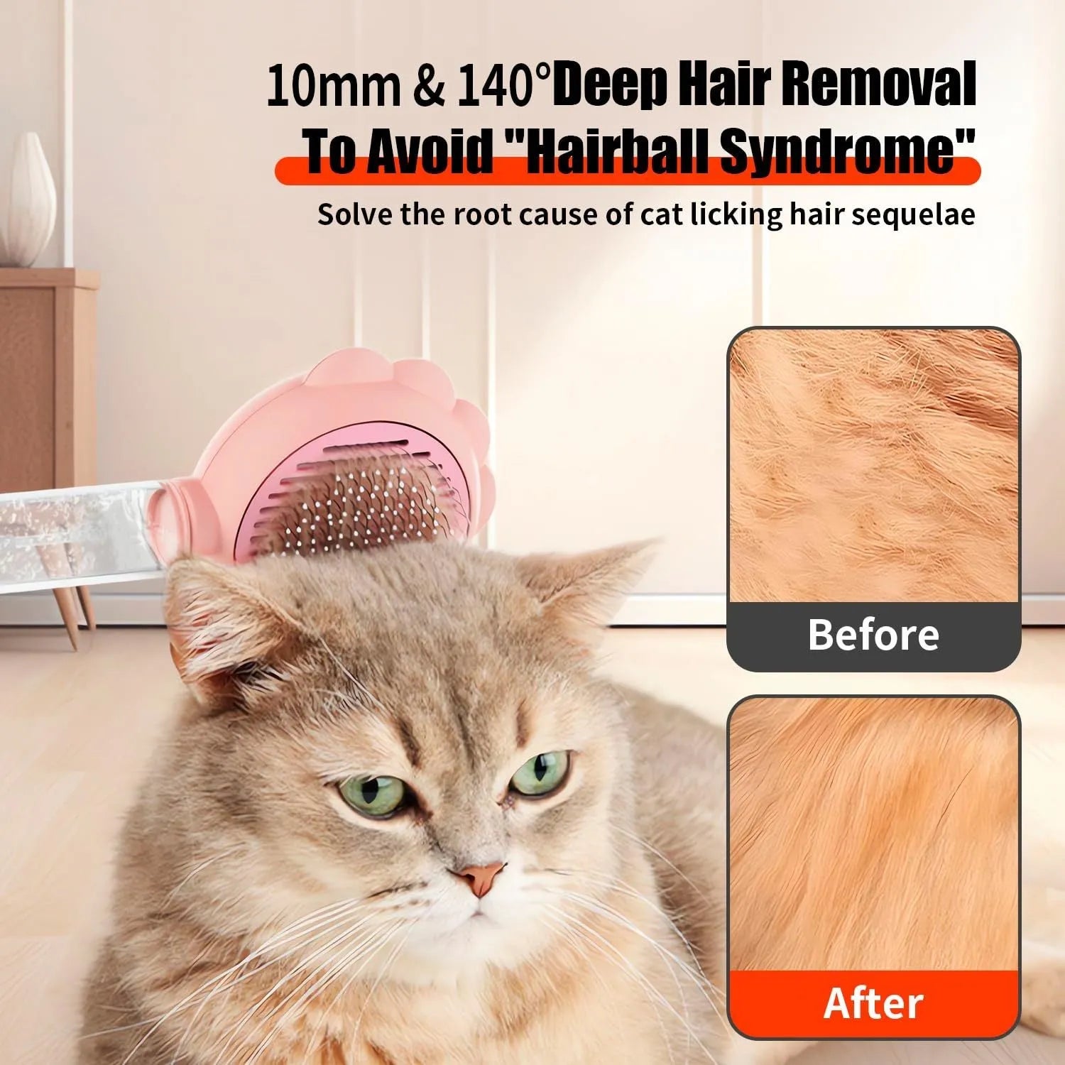 Grey spray function pet brush with stainless steel bristles and a self-cleaning button on the handle.