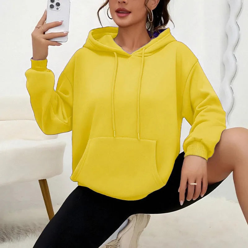 Women's loose fit gray sweatshirt with drawstring waist and front pockets, long sleeve casual top