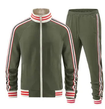 Turtleneck zipper cardigan and trousers streetwear suit in polyester fibre