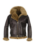 Men's brown retro-style synthetic fur coat with side pockets on a neutral background.