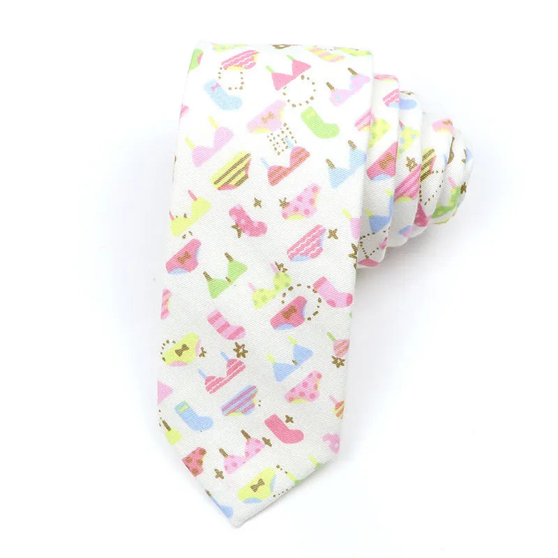 Narrow Korean style cotton bow tie with cartoon print pattern in various colour options