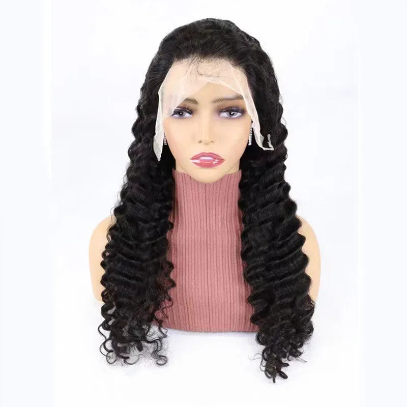 Solid colour human hair half lace wig shown in a long length, demonstrating natural-looking hair strands.