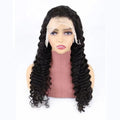Solid colour human hair half lace wig shown in a long length, demonstrating natural-looking hair strands.