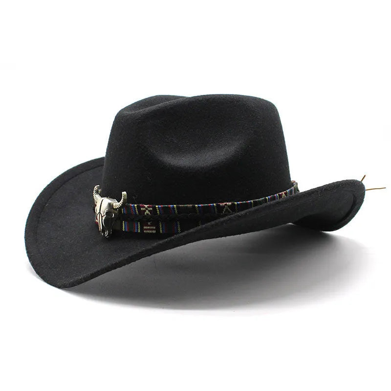 Western cowboy hat with bell crown in polyester fabric, shown in multiple colour options including army green, black and wine red