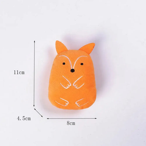 Small brown plush cat toy with a bite-shaped design for chewing and interactive play.