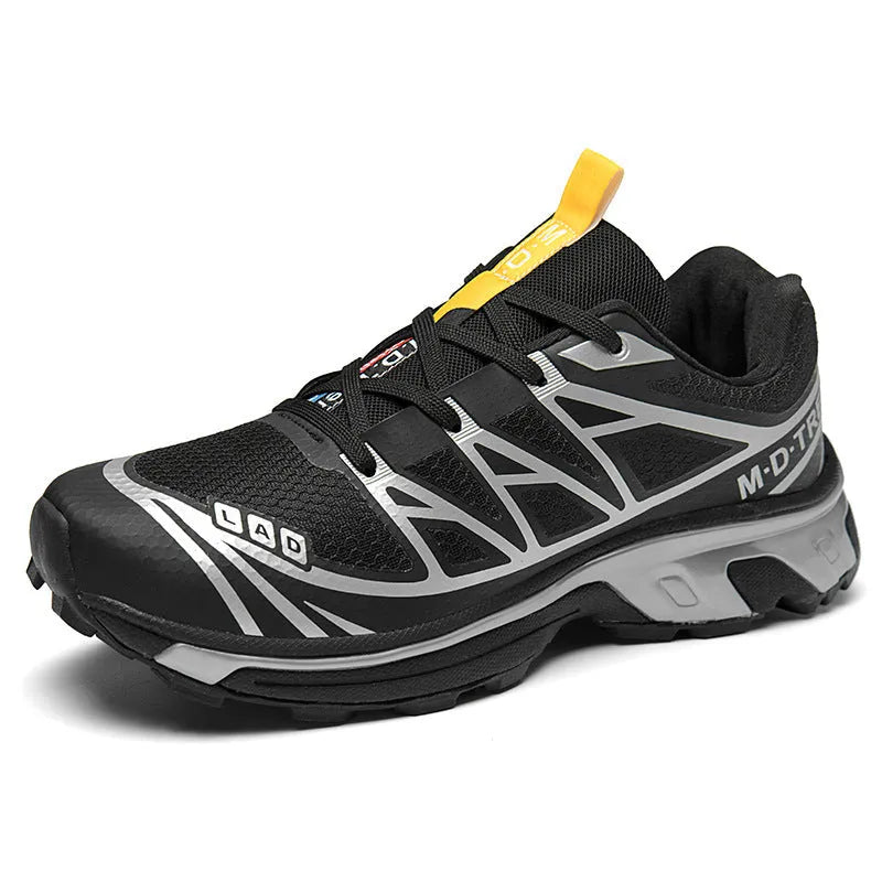 Men's and women's low-top artificial leather hiking shoes in khaki with lace-up front and flat rubber sole