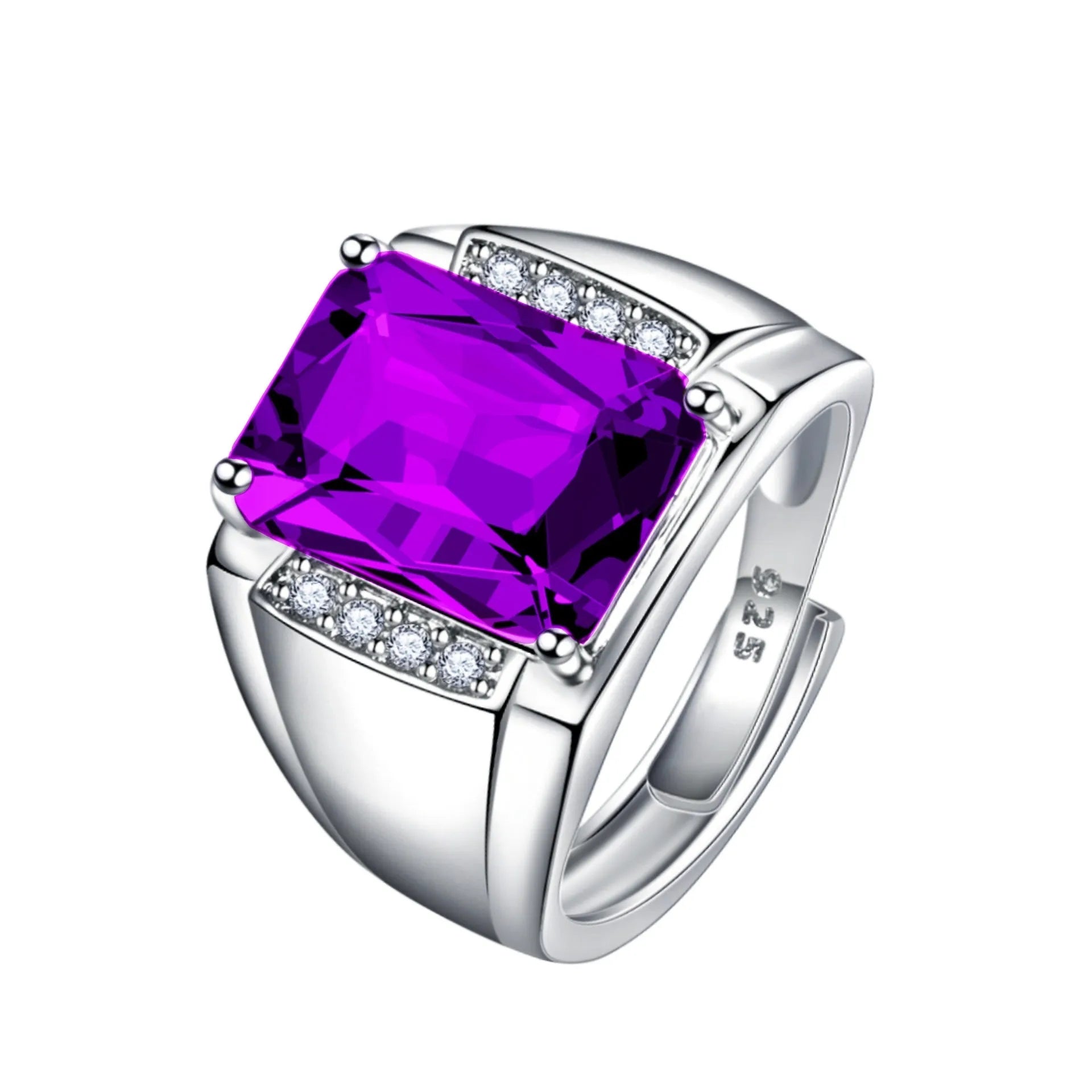 Open Brazil natural amethyst coloured adjustable gemstone ring with geometric copper design in multiple colour options