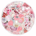 Pink girly heart decorative stickers pack with 63 pieces, showing 3D realistic effect in a cute style.