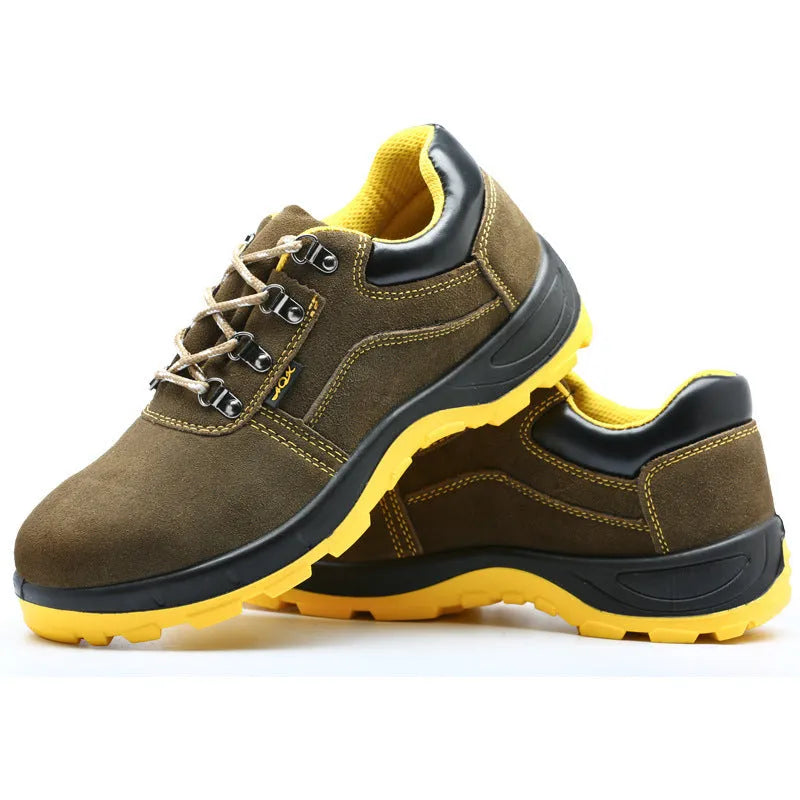 Bronze coloured cowhide steel toe safety shoes with anti-skid sole