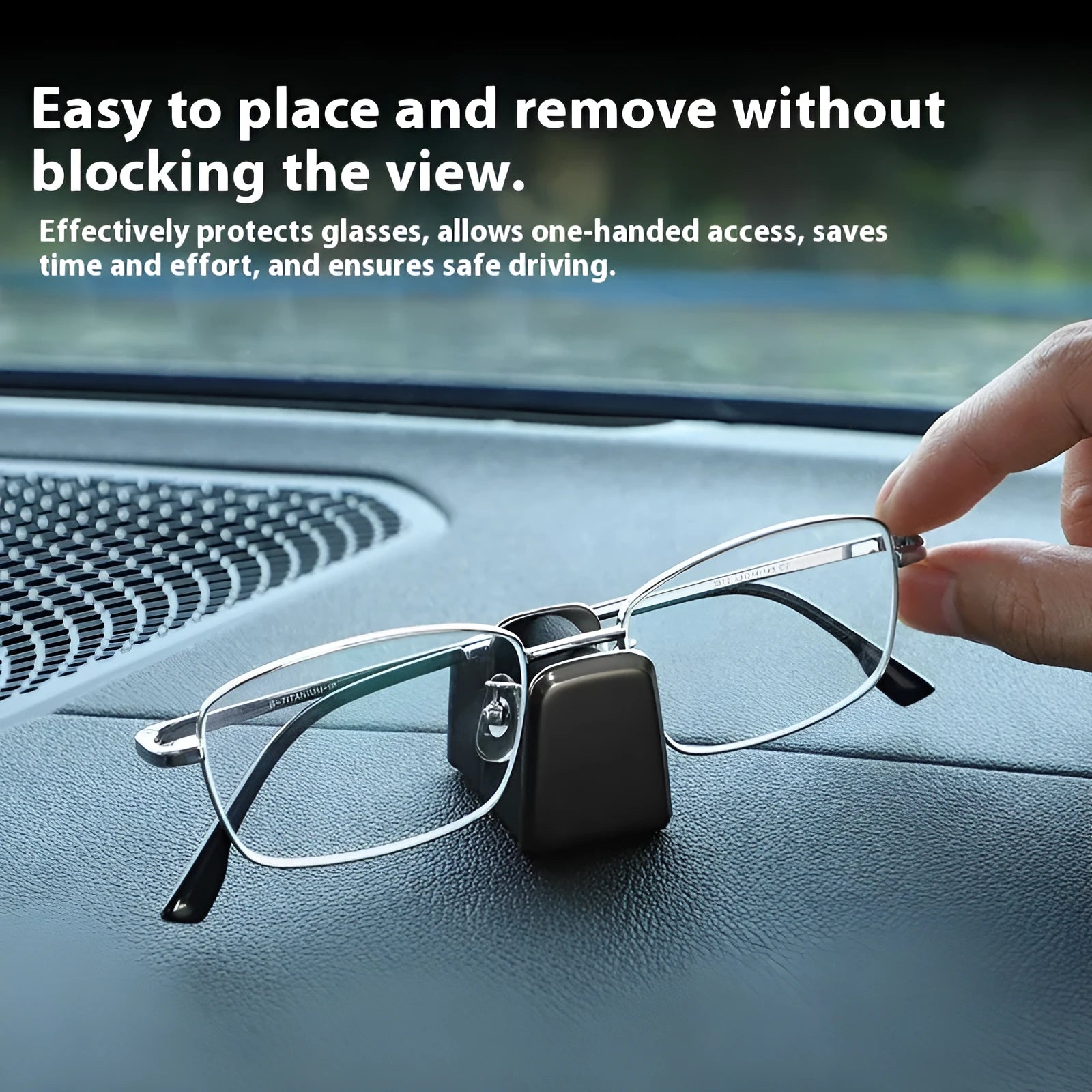 Zinc alloy car dashboard glasses clip with leather nose pad in black, grey, green or red