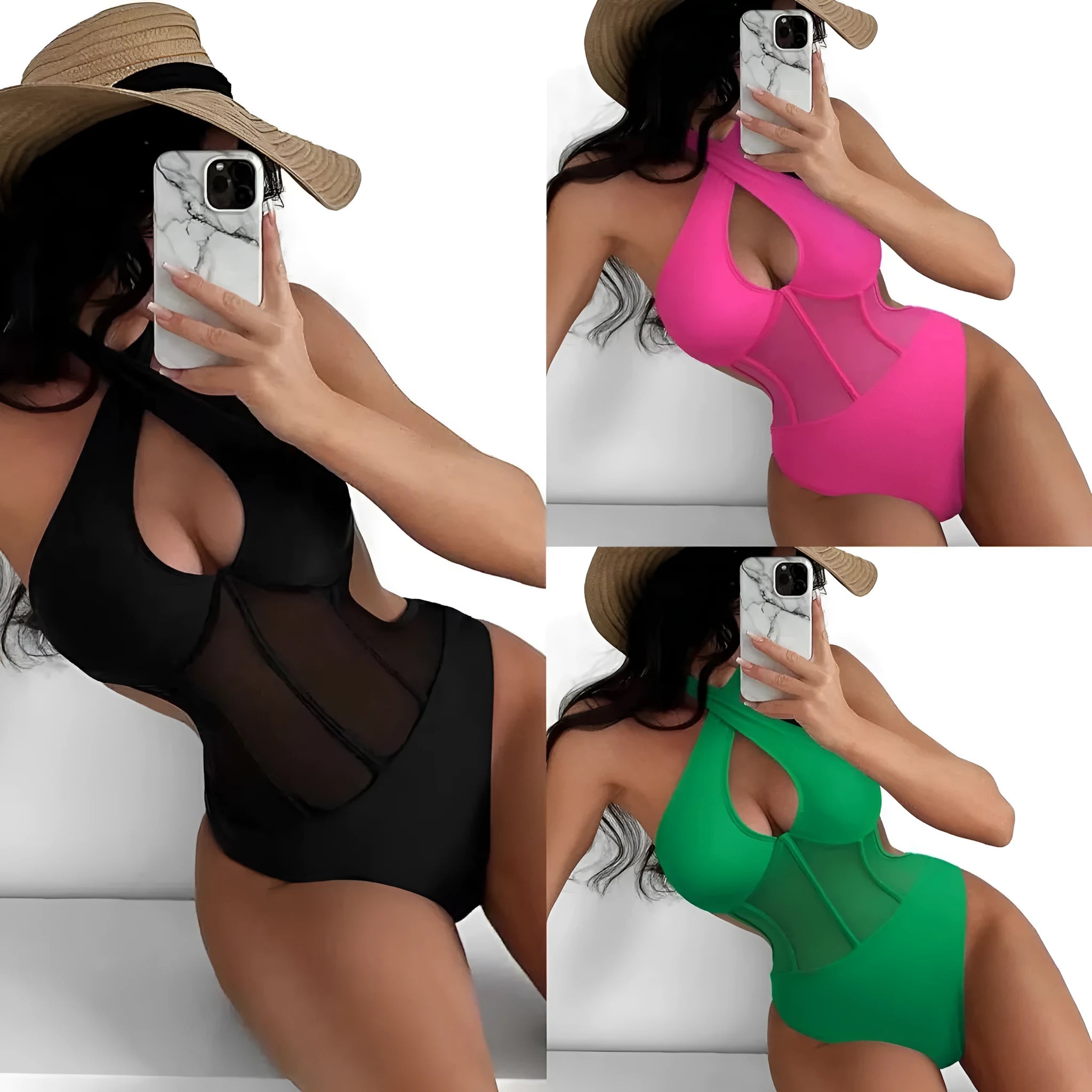 Women's black one-piece swimsuit with spun yarn construction in nylon-spandex blend for swimming