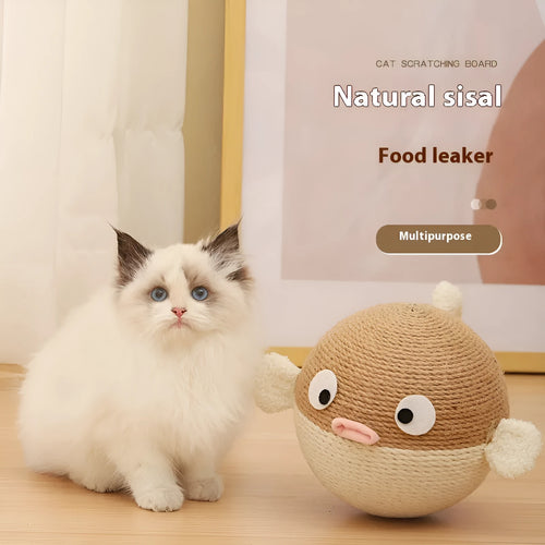 15cm sisal hemp puffer leakage food feeder tumbler toy for cats and dogs