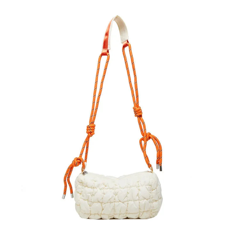 Women's lightweight nylon messenger bag with pillow shape and rhombus pattern in crossbody style