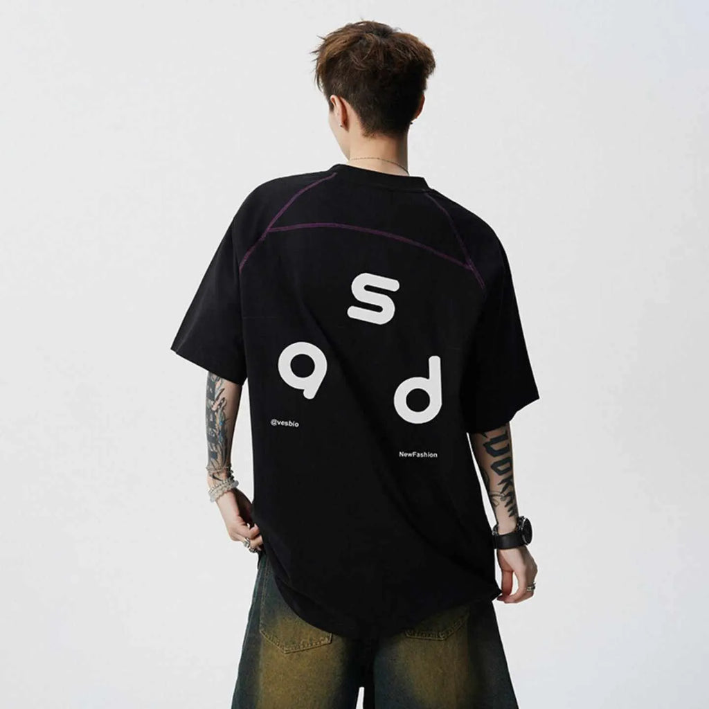 Cotton letter print t-shirt in black and white colours showing front design and round neckline