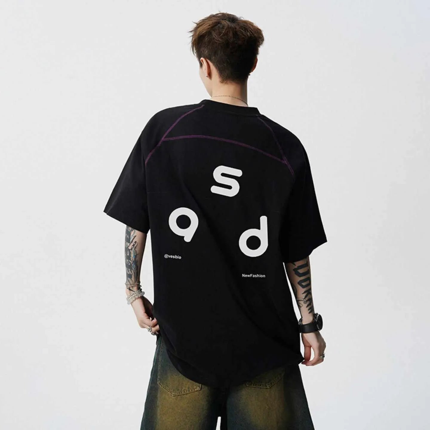 Cotton letter print t-shirt in black and white colours showing front design and round neckline