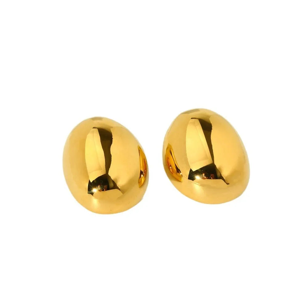 Geometric stainless steel ear studs with glazed 18K gold electroplated surface in DFE139 colour