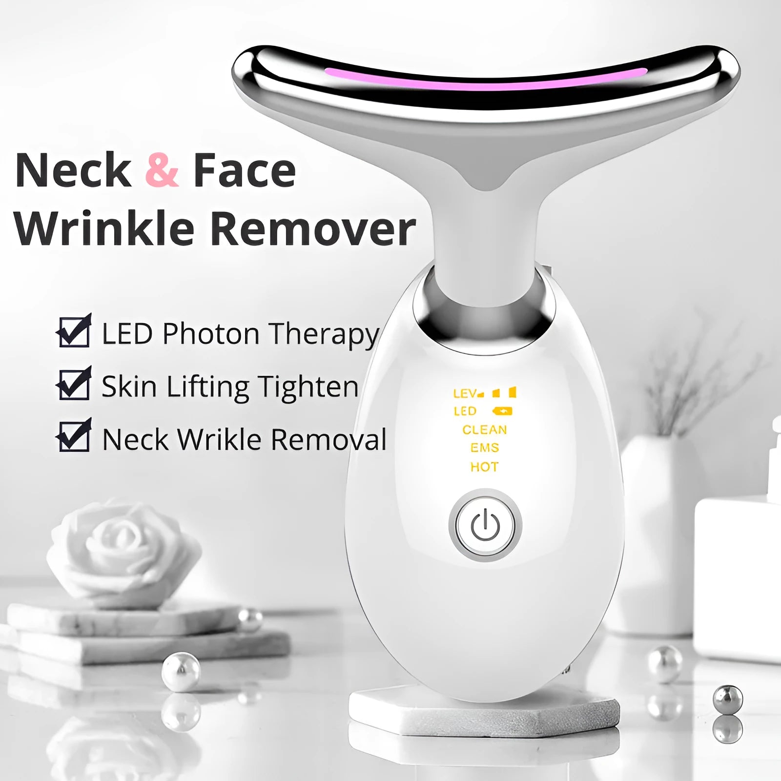 EMS thermal neck lifting massager with microcurrent wrinkle remover and LED lights