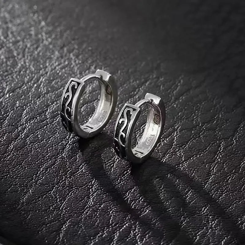 Men's geometric stud earrings with silver-colour finish and West Coast hip hop style