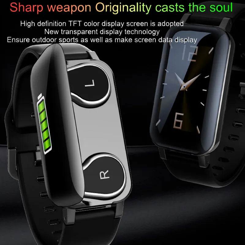 Call Bracelet smart wearable in black, blue, or coffee with heart rate monitor on wrist.