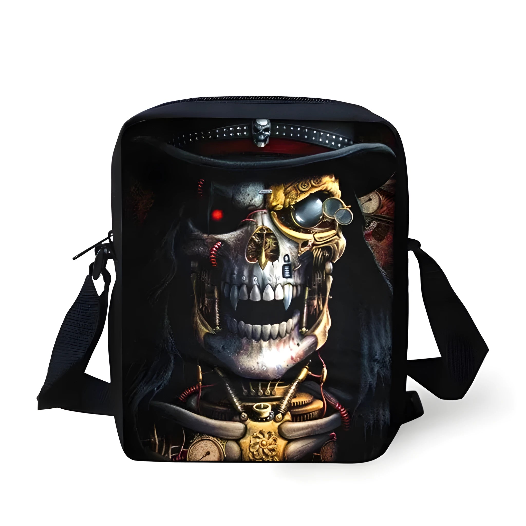 Children's skull print messenger bag with double straps and 20-35 litre capacity