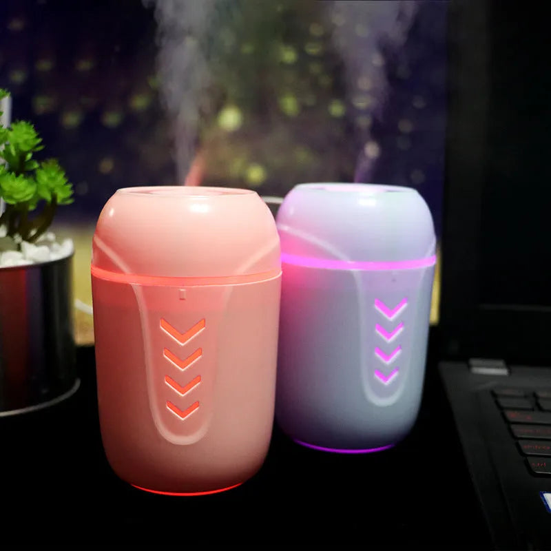 Portable columnar car humidifier with mechanical controls and USB cable in blue colour