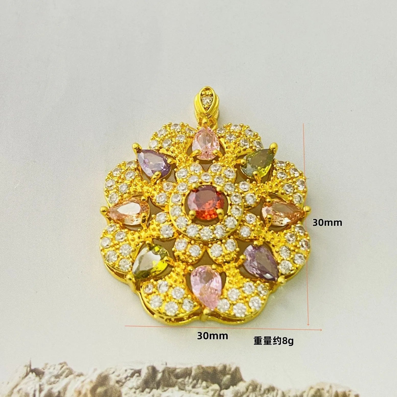 Women's colourful zircon flower pendant necklace in gold, champagne gold or platinum colour finishes