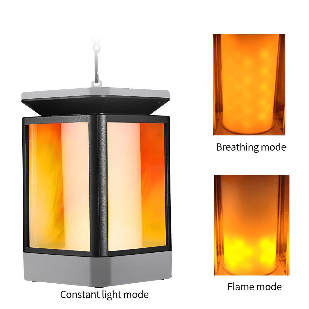 Antique flame style outdoor solar lamp with black ABS+PC shell and solar panel on top.
