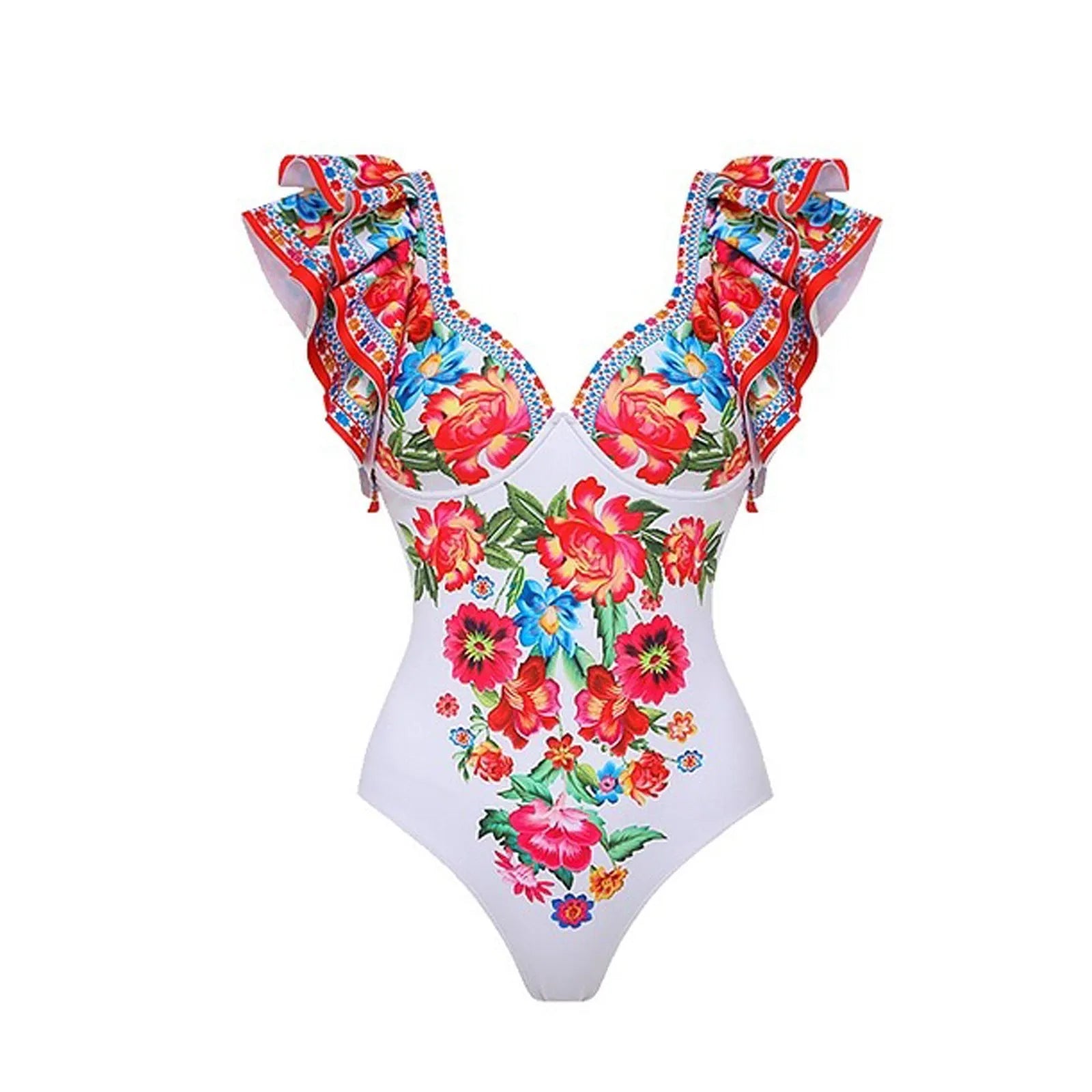 Women's one-piece swimsuit with matching skirt set in polyester fabric available in multiple colours