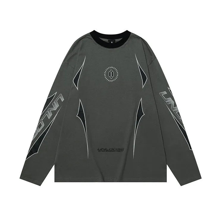Grey khaki men's cotton sweatshirt with round neck, drop shoulders, and letter print.