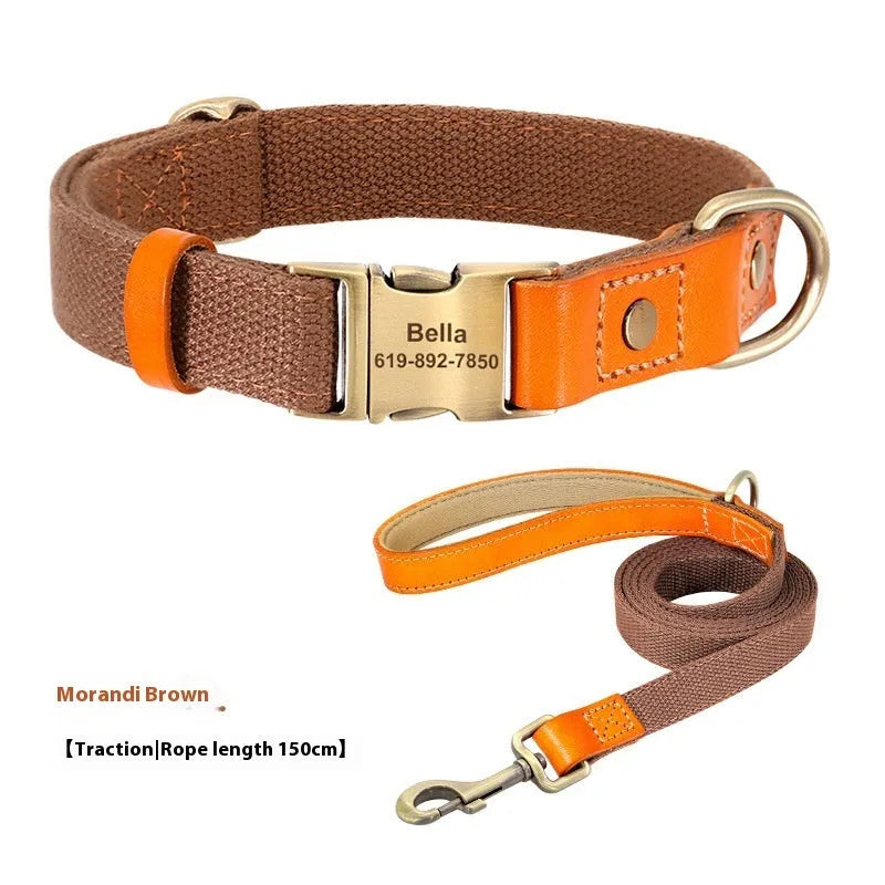 Small dog mohair collar and lead set in green with lettering, shown with sizes XS, S, M.