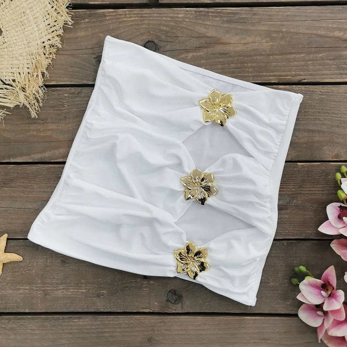 Solid colour high-waisted one-piece swimsuit for women with a separate matching short skirt.