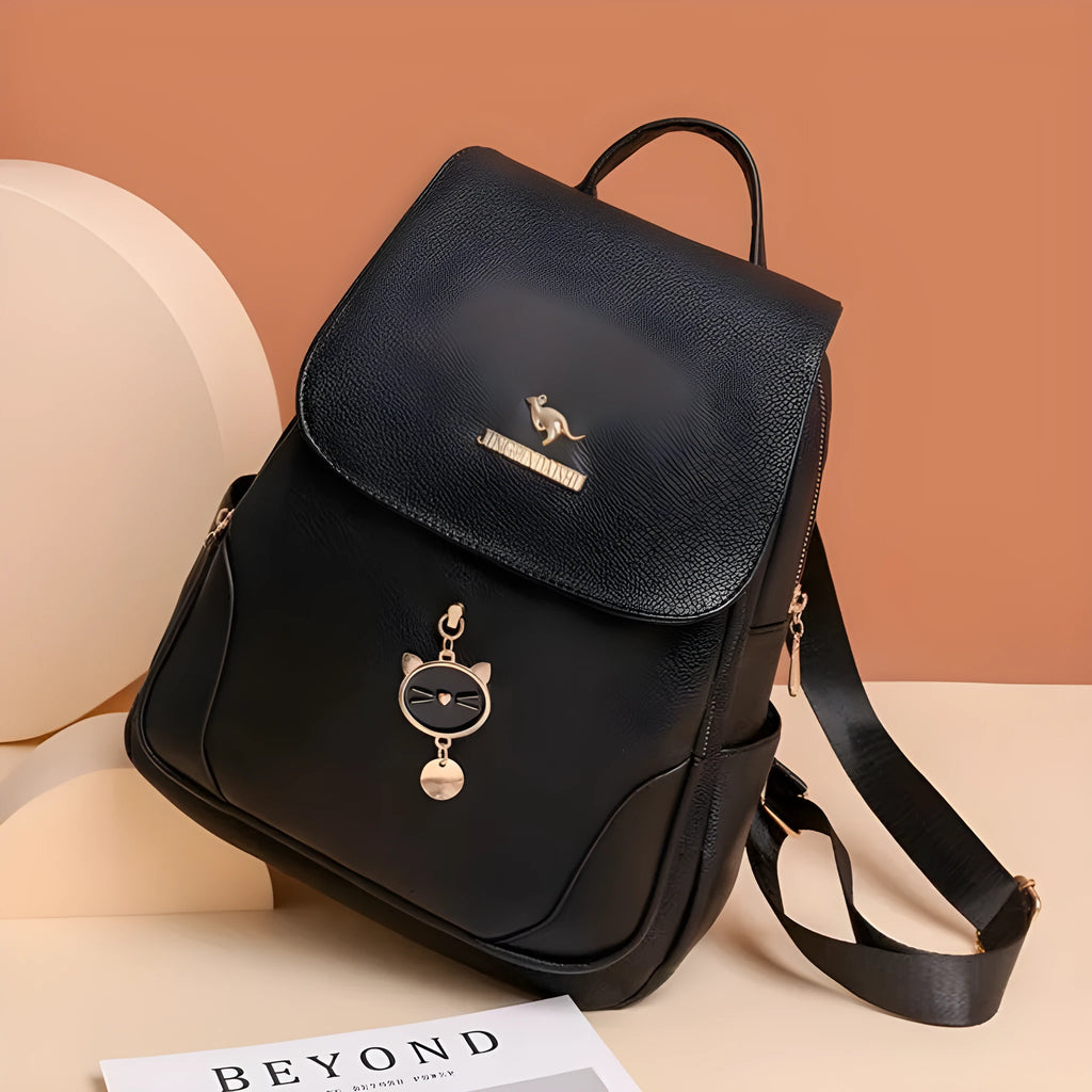 Women's casual leather backpack in street trend style with three-dimensional pocket and soft Pu construction