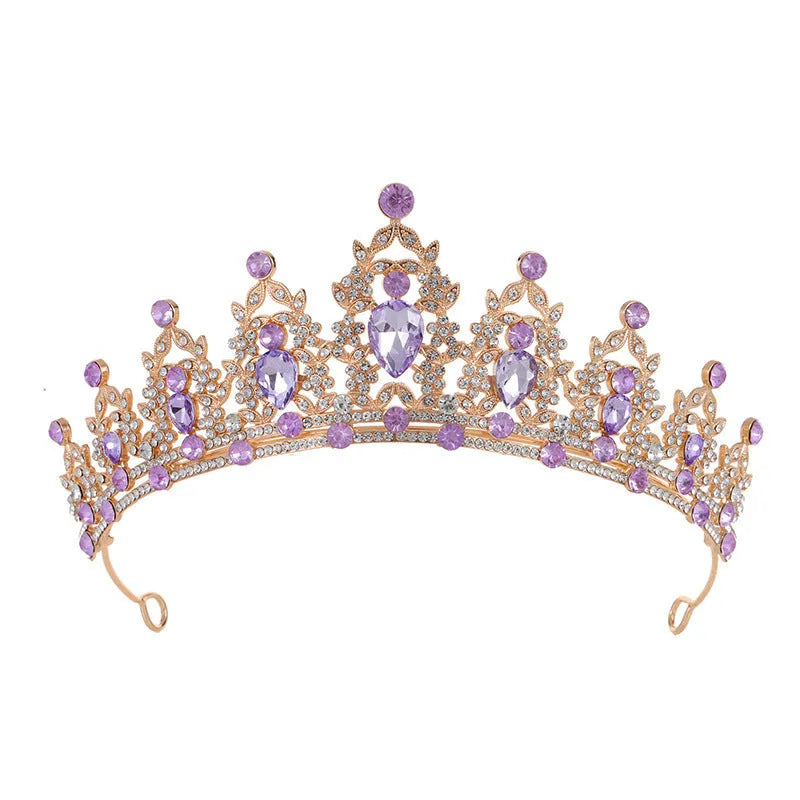 Baroque style bride wedding crown headdress with crystal rhinestones on alloy frame in silver or KC gold colours.
