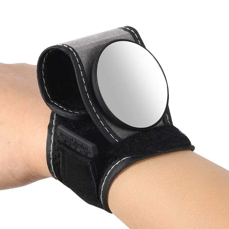 Black nylon rear-view mirror for bicycle handlebars, showing the 6 cm circular glass.