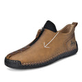 Men's black casual ankle boots with a front zip closure and visible stitching detail