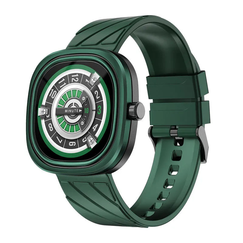Square smart bracelet watch with 1.32-inch touch screen and silicone wristband in three colour options