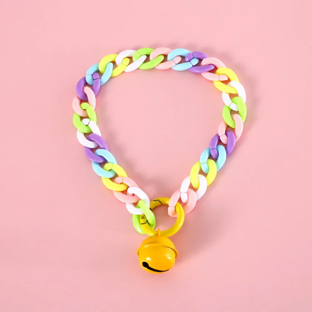Adjustable pet collar in macaron candy colours with chain detailing for cats, dogs, and rabbits