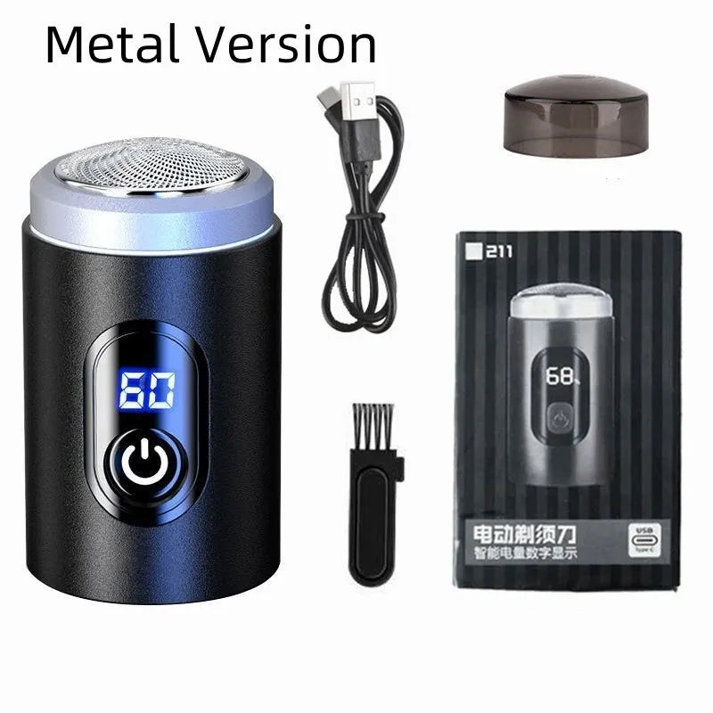 Black portable rechargeable USB shaver with cleaning brush and accessories