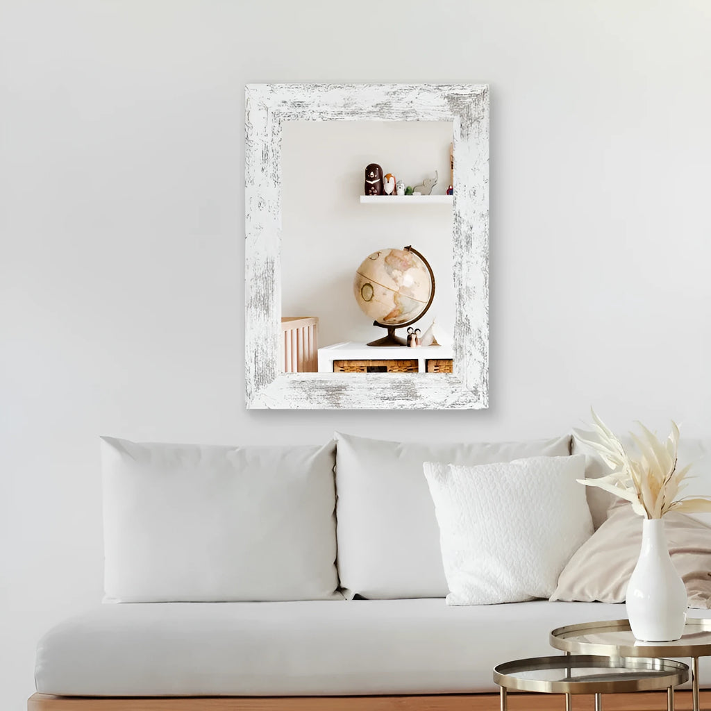 Wall-mounted bathroom mirror with storage shelf in retro Chinese style, small old white finish