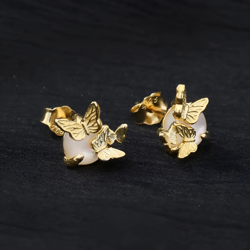 925 silver butterfly zodiac ear studs with electroplated white gold or gold colour finishes