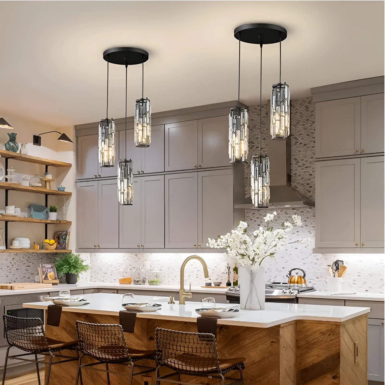 LED single head droplight with industrial crystal restaurant design in black finish
