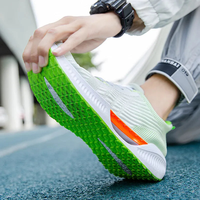 Men's blue casual mesh sports shoes with a round toe and cloth upper on a white background.
